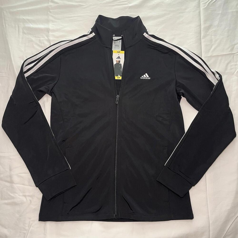 NWT Adidas Tricot 3-Stripes Track Jacket Women's SMALL in Black With Full Zip